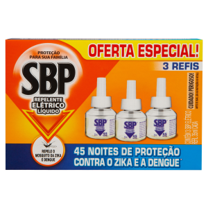 Repelente Elétrico Líquido SBP 3 Refis 35ml Cada